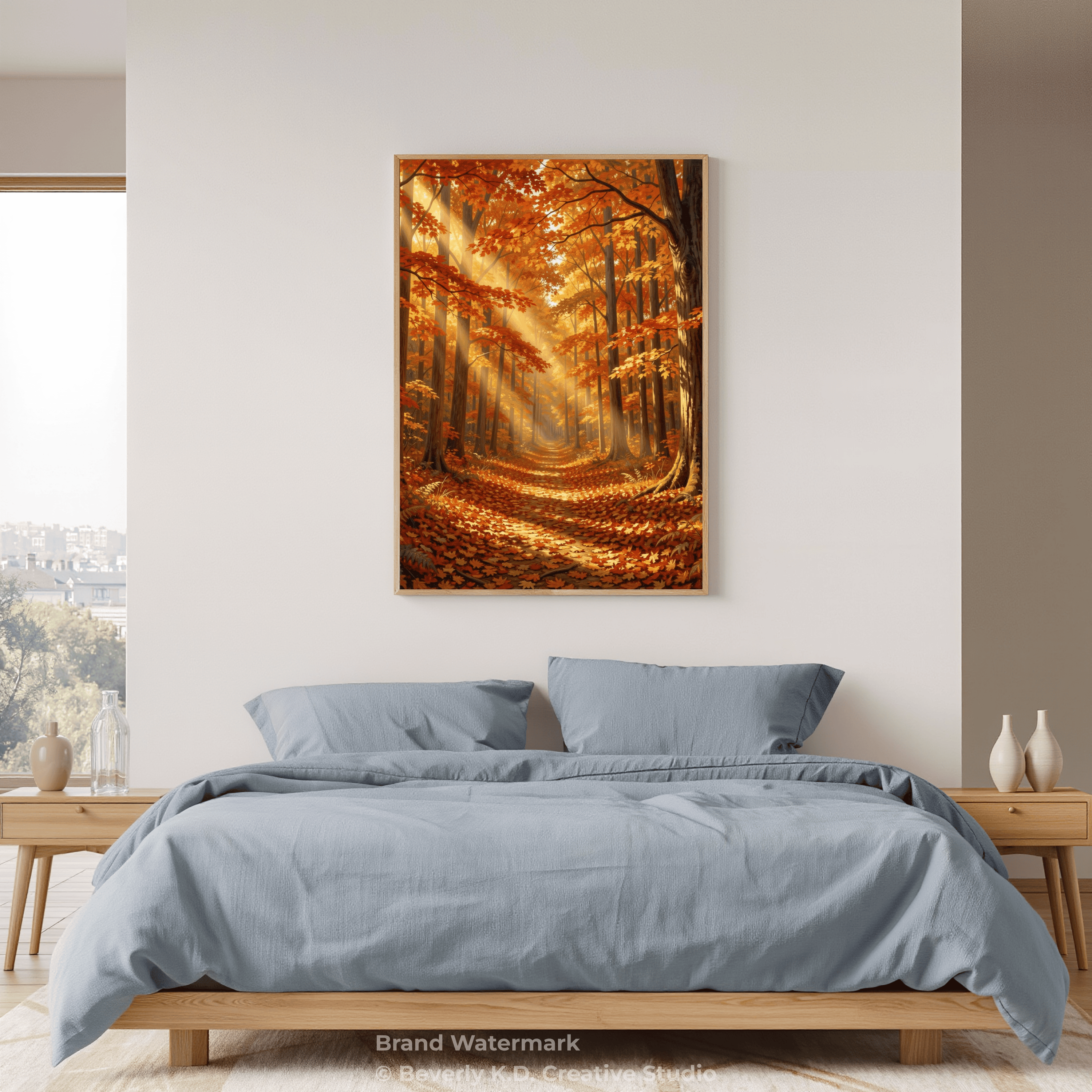 Golden Maple Forest – Autumn Landscape Digital Art Print