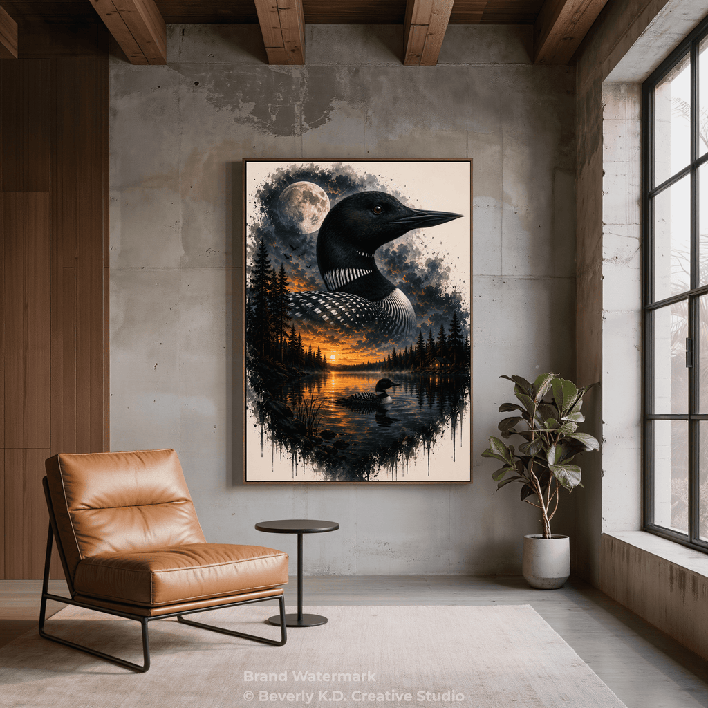 Loon at Moonrise – Canadian Wilderness Digital Art Print
