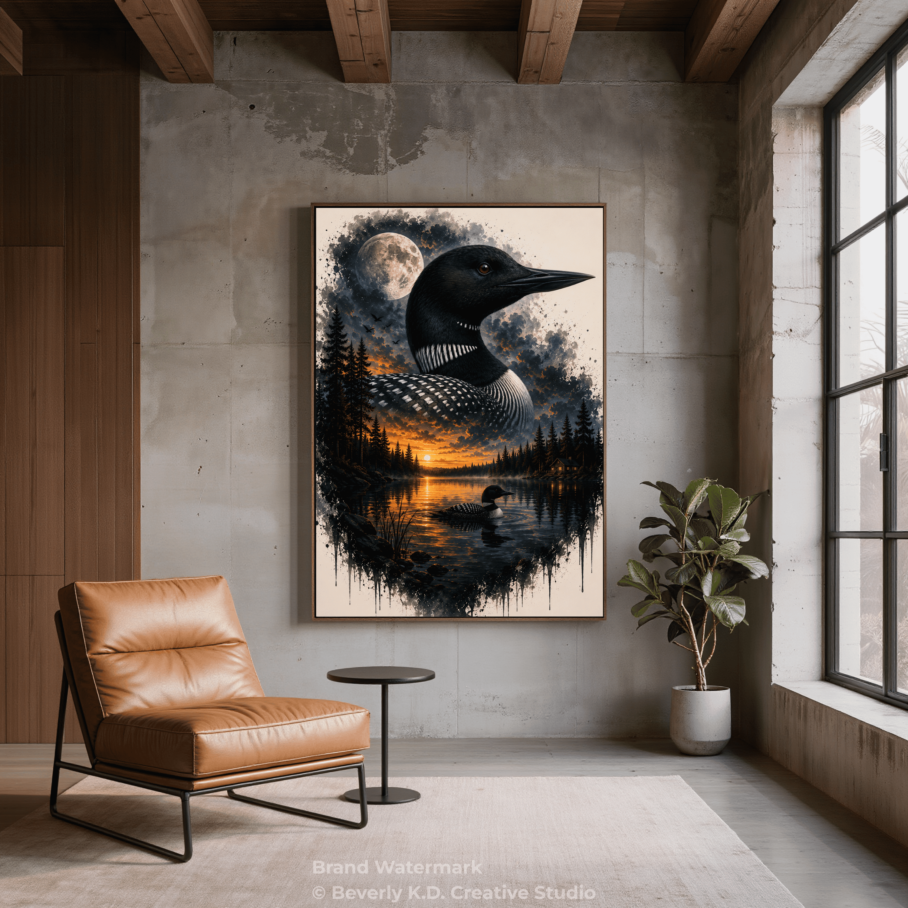 Loon at Moonrise – Canadian Wilderness Digital Art Print
