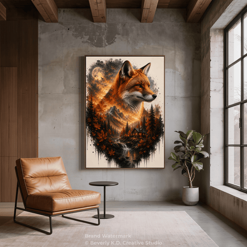 Autumn Fox at Moonrise – Mystical Wildlife Digital Art Print