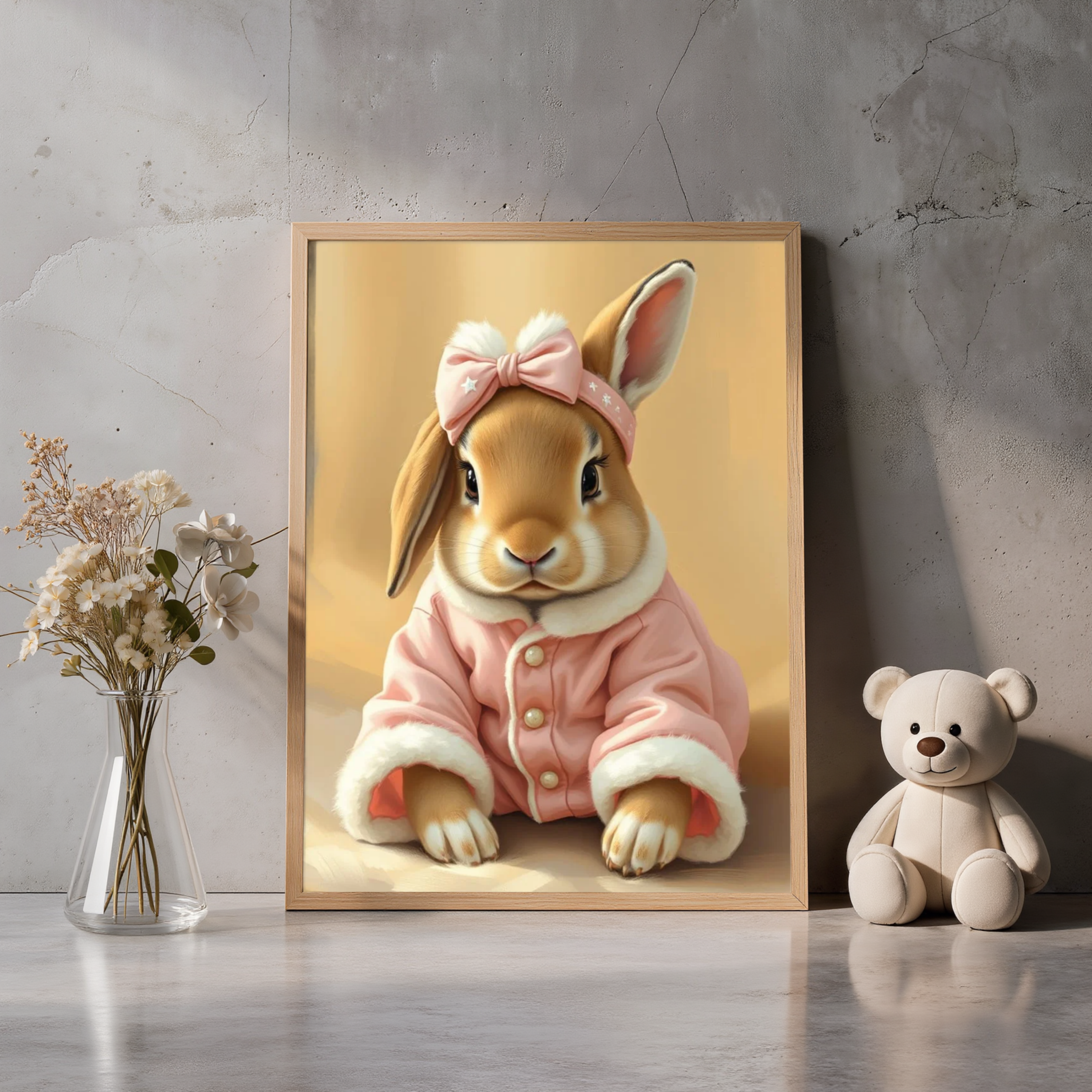 Pink Bunny in Pajamas - Digital Art Print