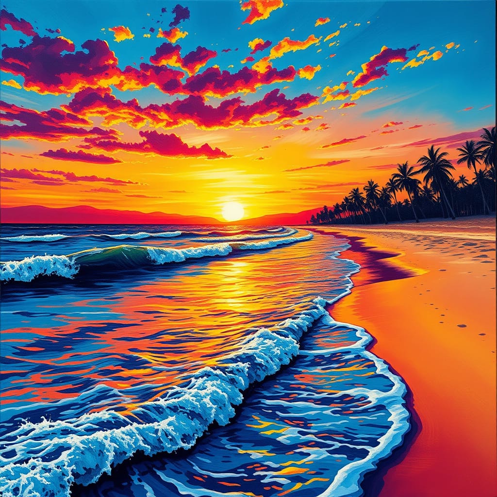 Tropical Beach Sunset — Digital Art Print