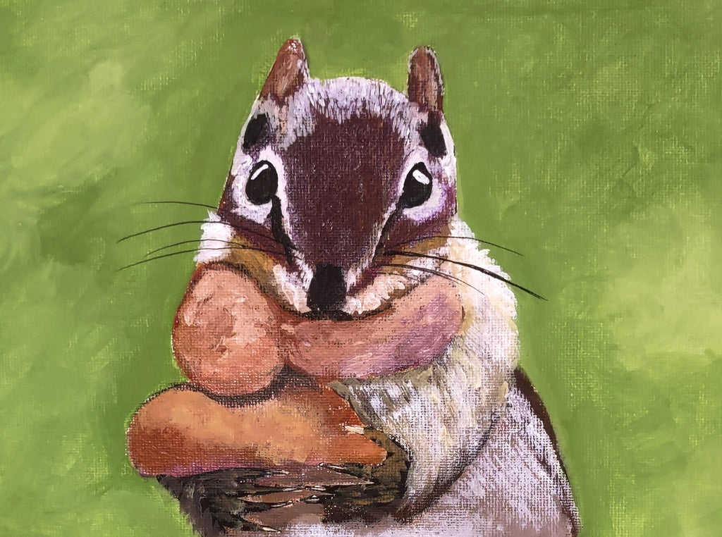 Chipmunk Hugging His Nut – Original Acrylic Painting Digital Art Print