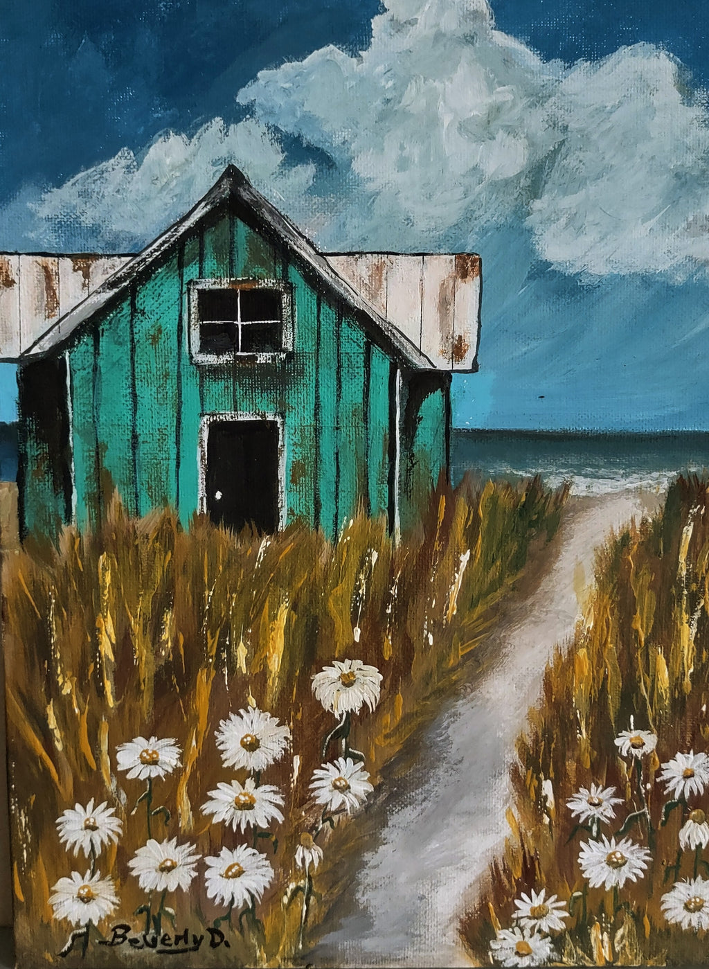 Daisy Path to the Shore – Coastal Cottage Wall Art Instant Download