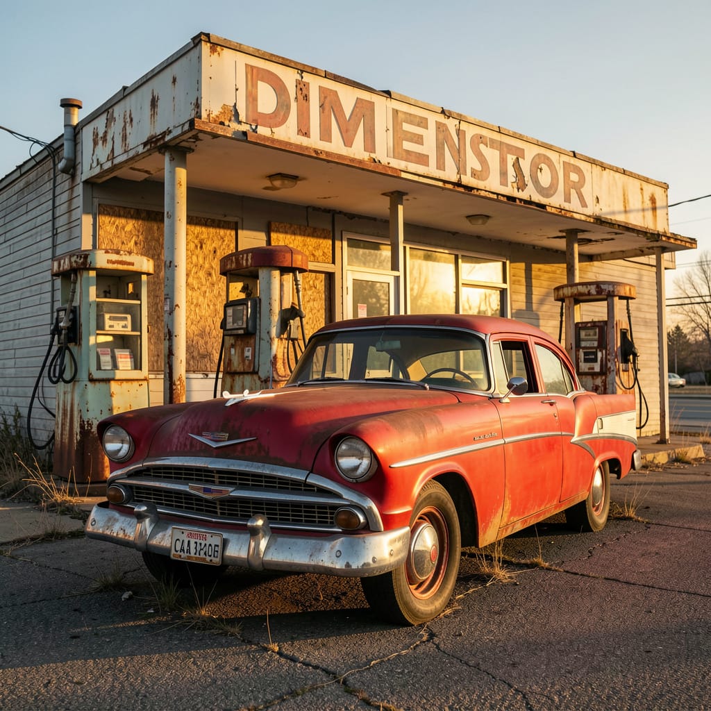 Eddie's General Store – Vintage Car and Rustic Country Charm Digital Art