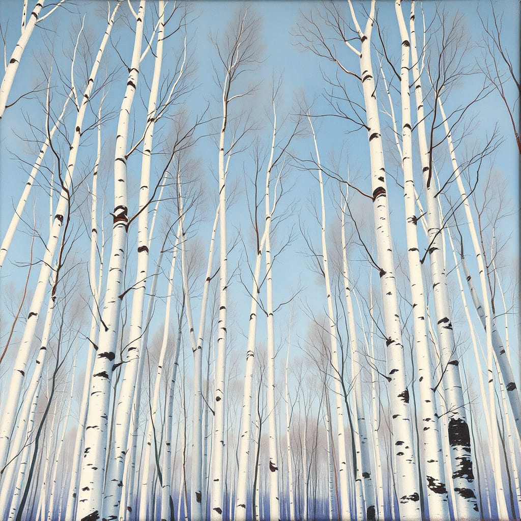 Upward View of Birch Trees Against a Brilliant Blue Sky