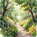 Sunlit Forest Path – Watercolour Art Print