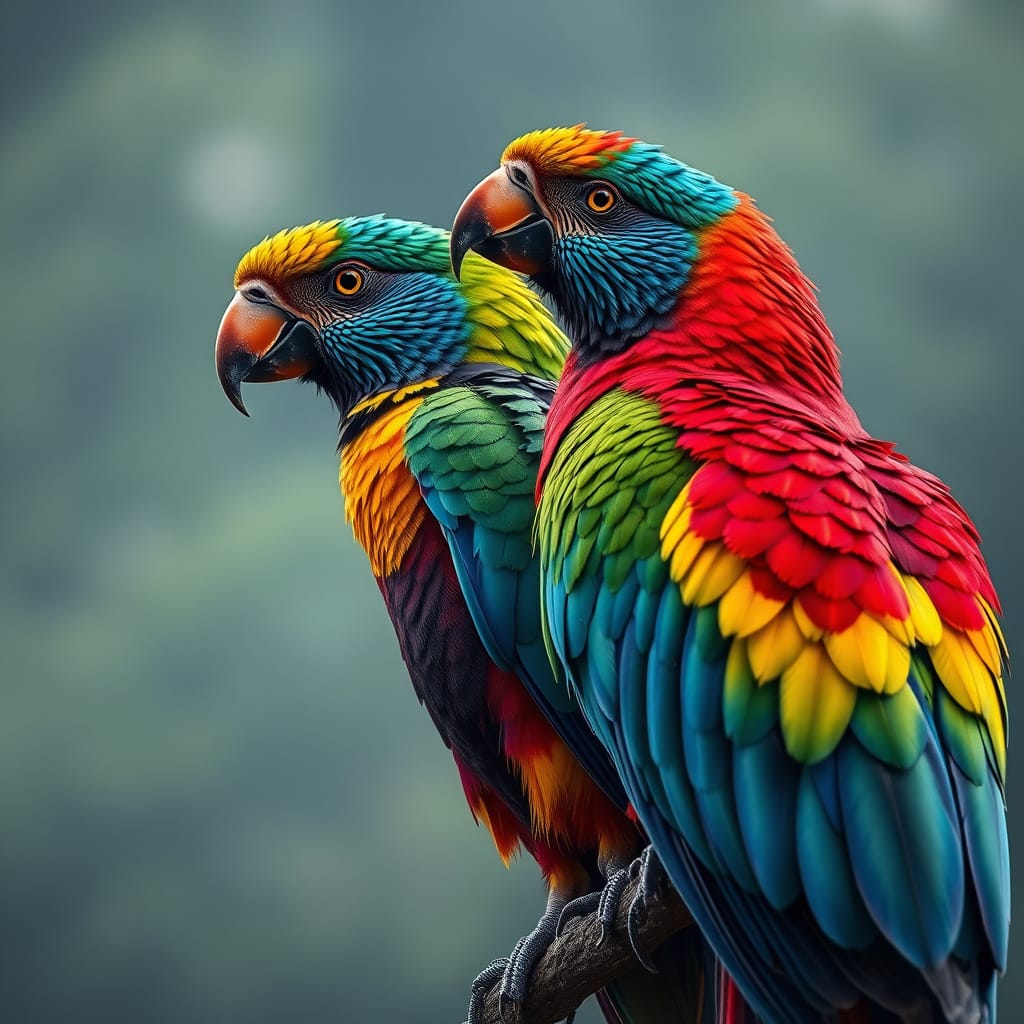 Tropical Macaw Pair – Colourful Wildlife Digital Art Print