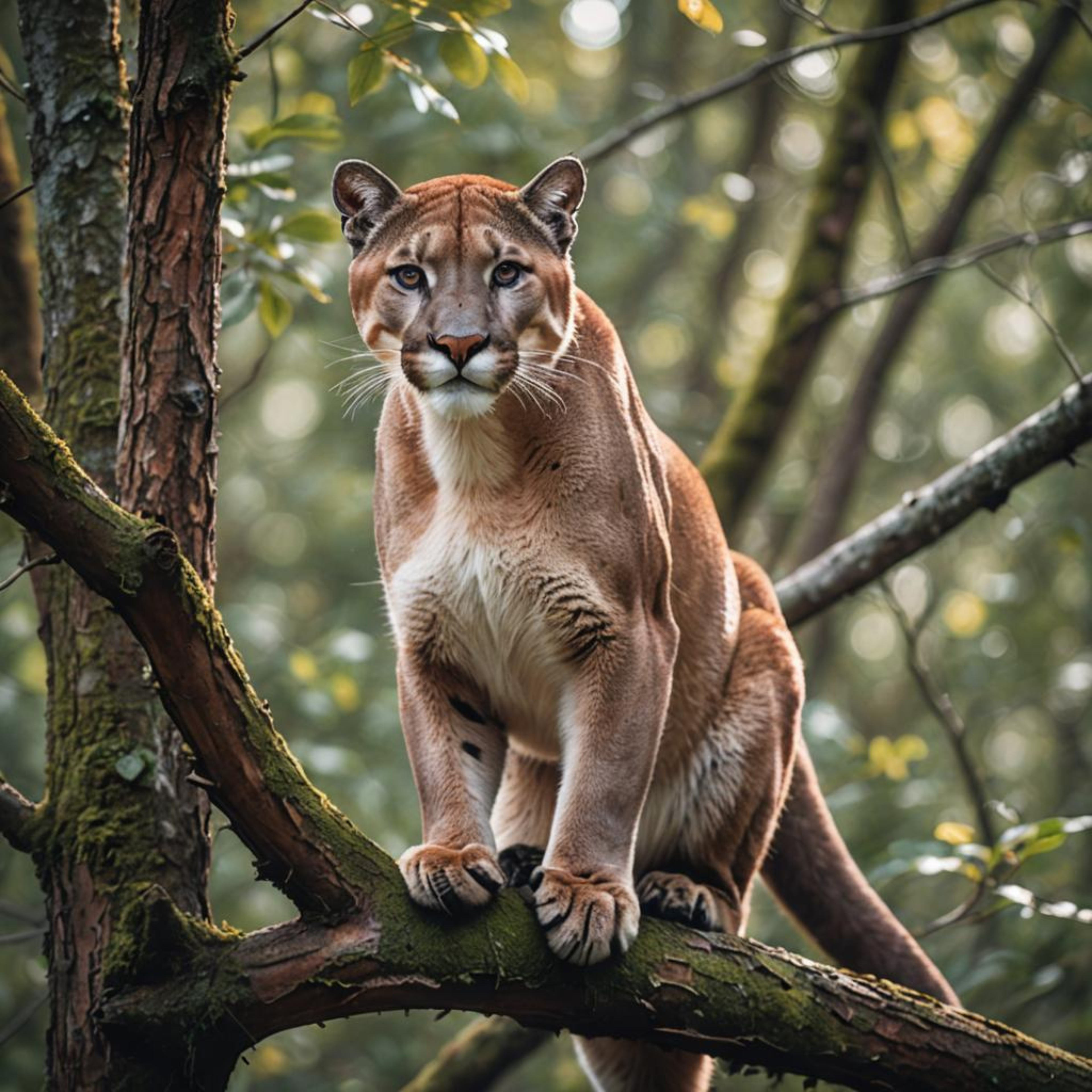 Mountain Lion in the Forest – Wildlife Digital Art Print | Instant Download