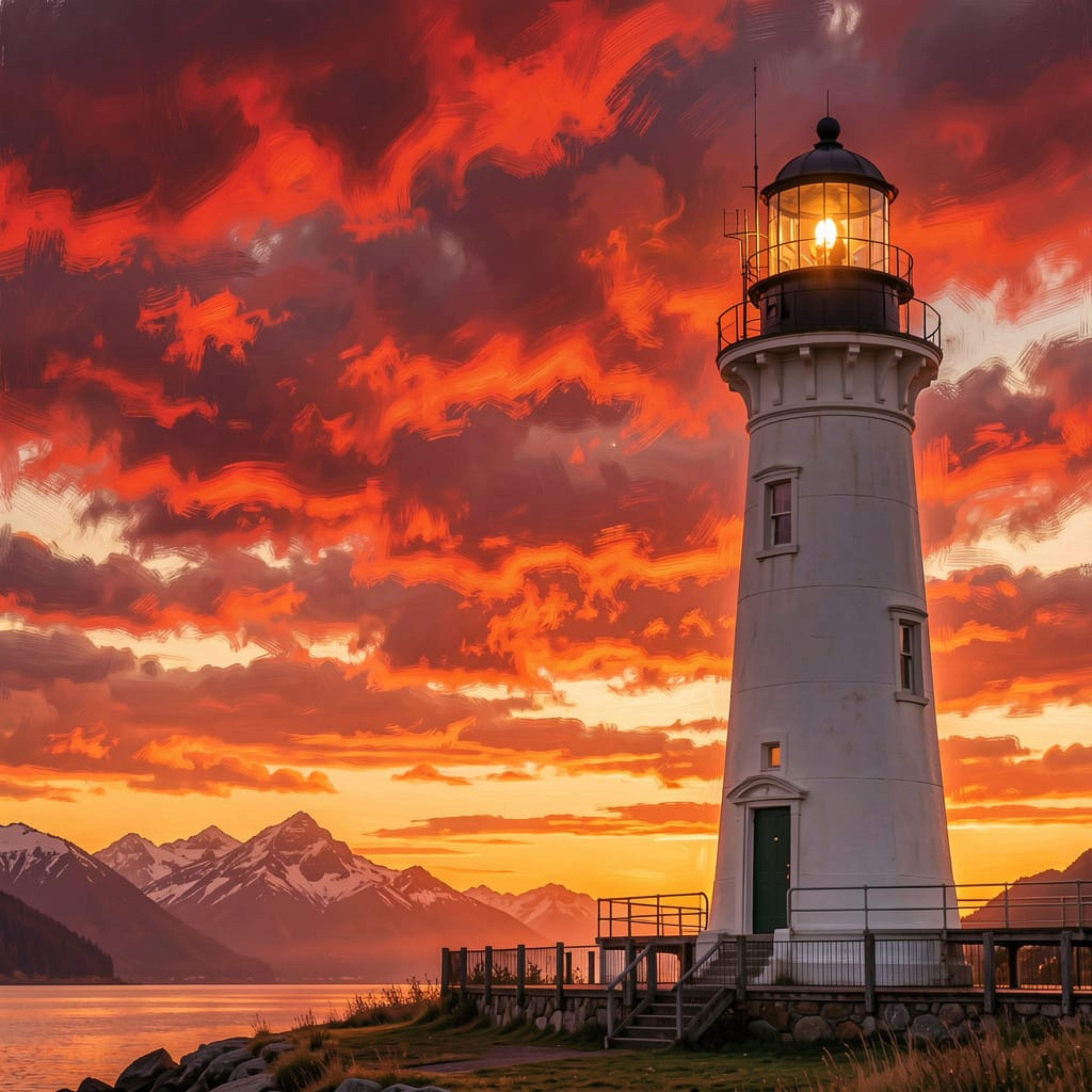 Lighthouse at Sunset — Digital Art Print
