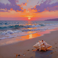 Coastal Sunset & Seashell — Digital Art Print