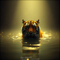 Golden Guardian Tiger in Water – Instant Download Wall Art Print