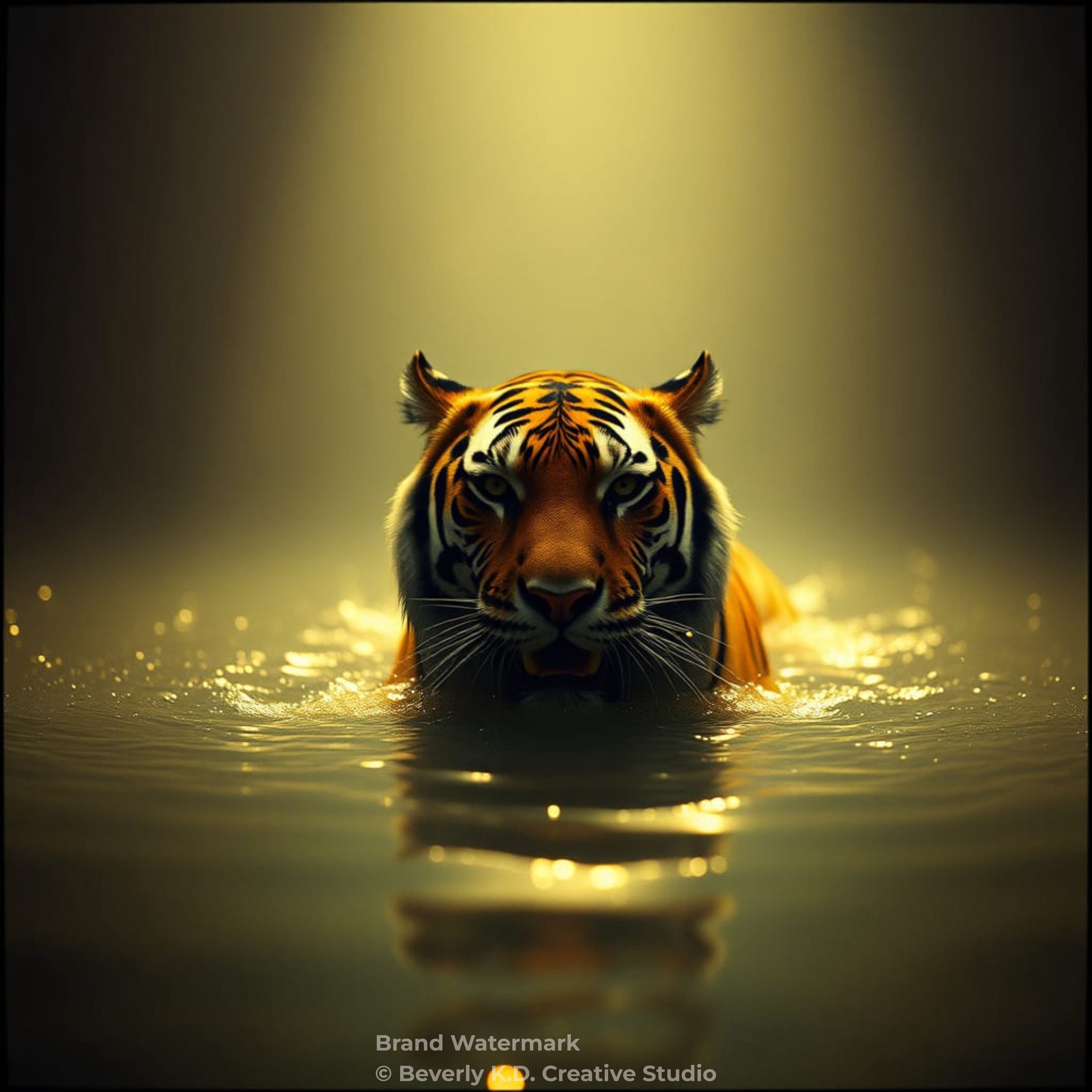 Golden Guardian Tiger in Water – Instant Download Wall Art Print