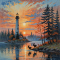 Lighthouse at Sunset with Moose