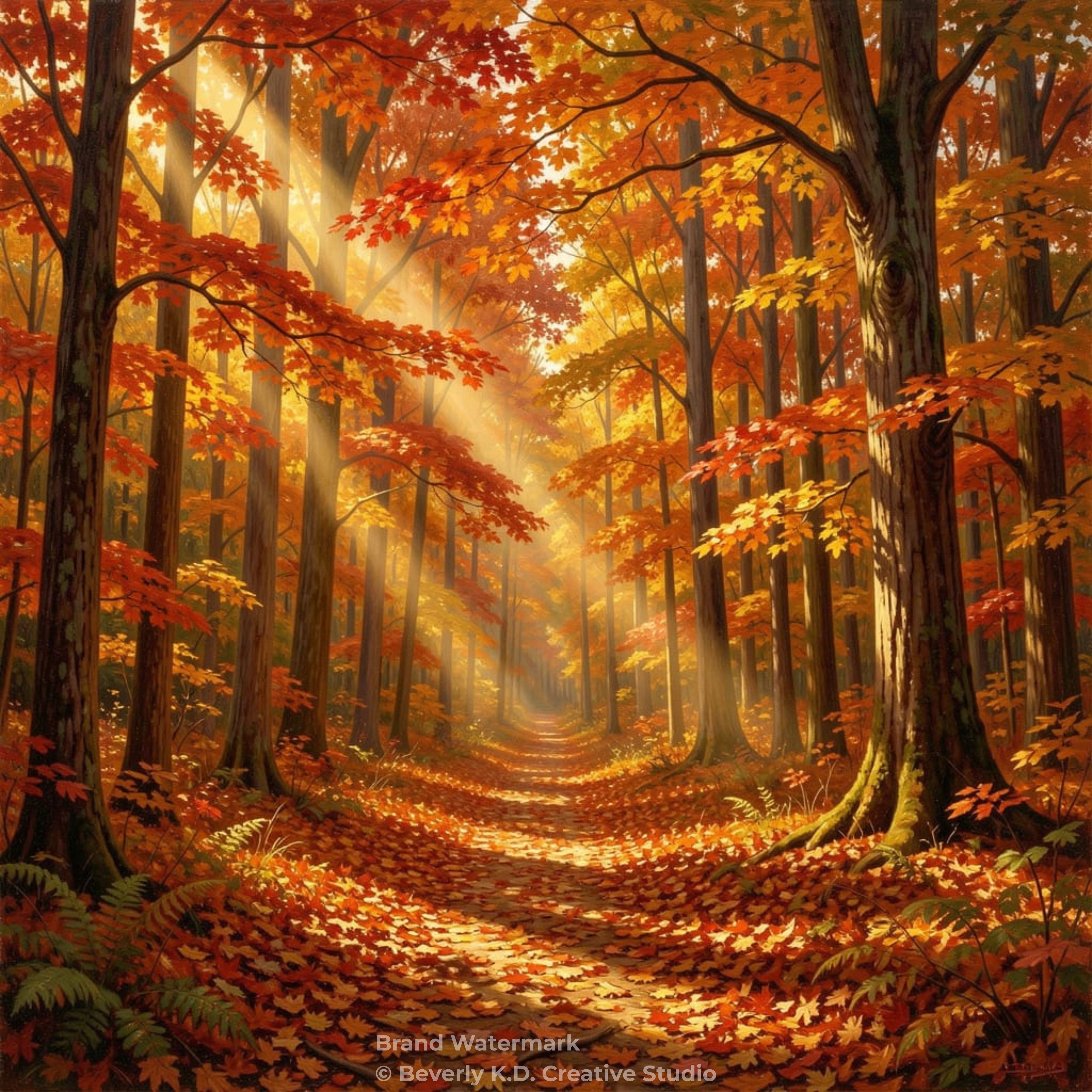 Golden Maple Forest – Autumn Landscape Digital Art Print