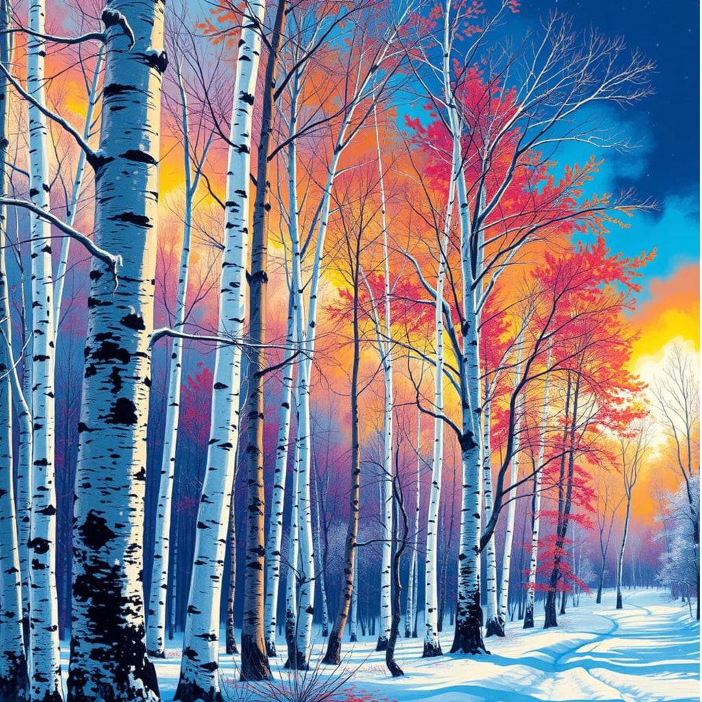 Winter Birch at Sunset – Digital Art Print