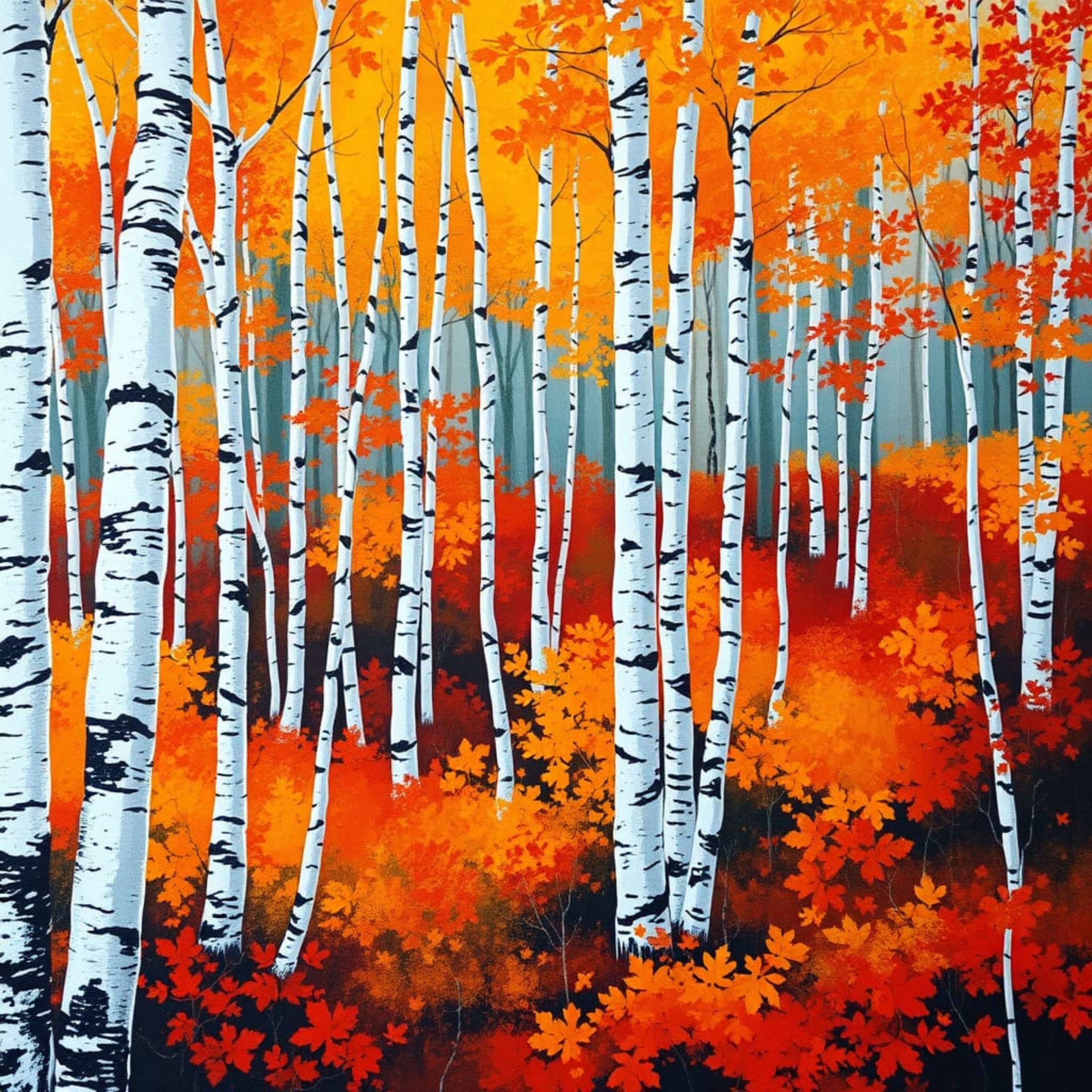 Autumn Birch Forest — Digital Art Print