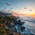 Coastal Sunset with Seabirds – Digital Art Print