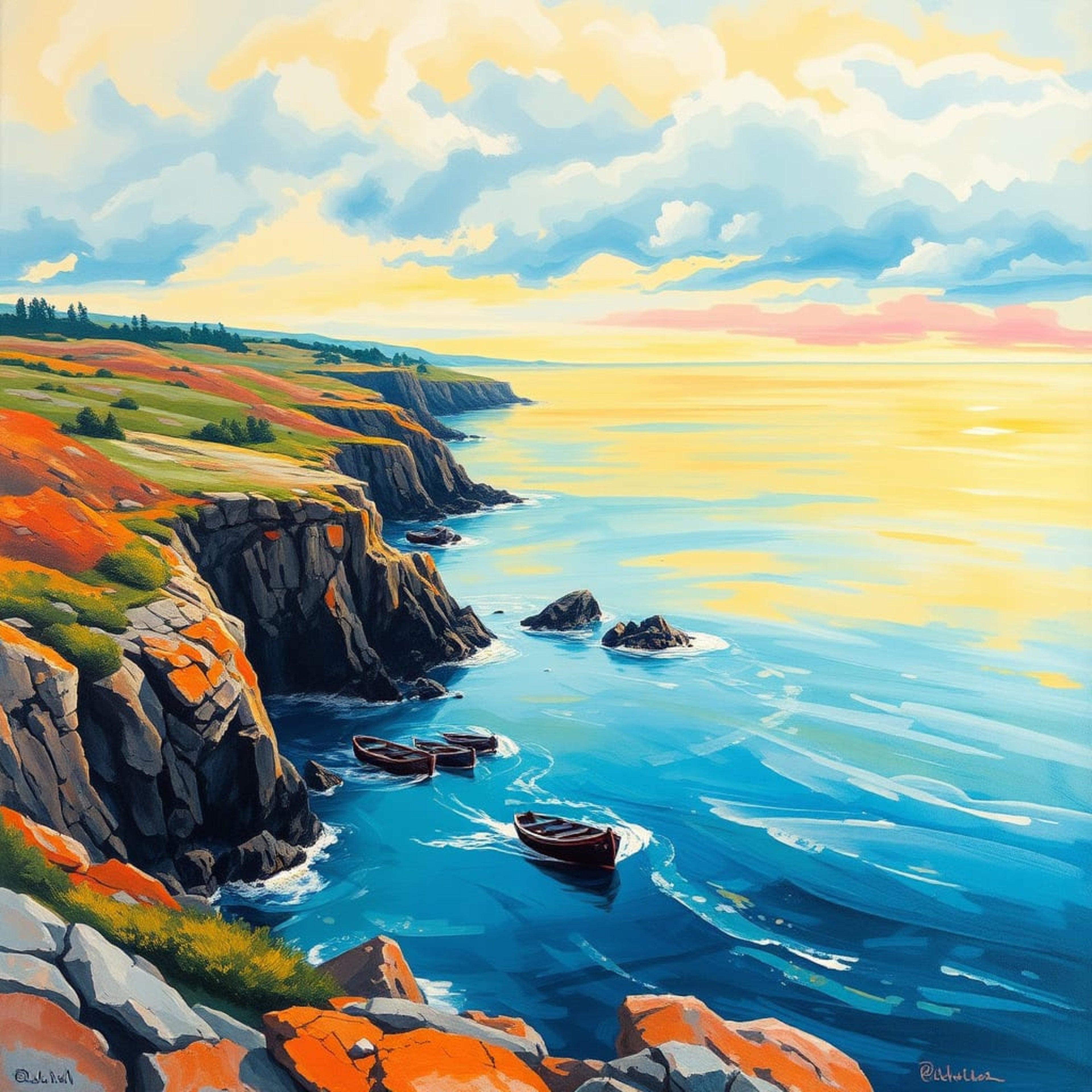 Coastal Cliffs at Golden Hour — Digital Art Print