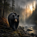 Shadow in the Mist – Black Bear Forest Wall Art Instant Download