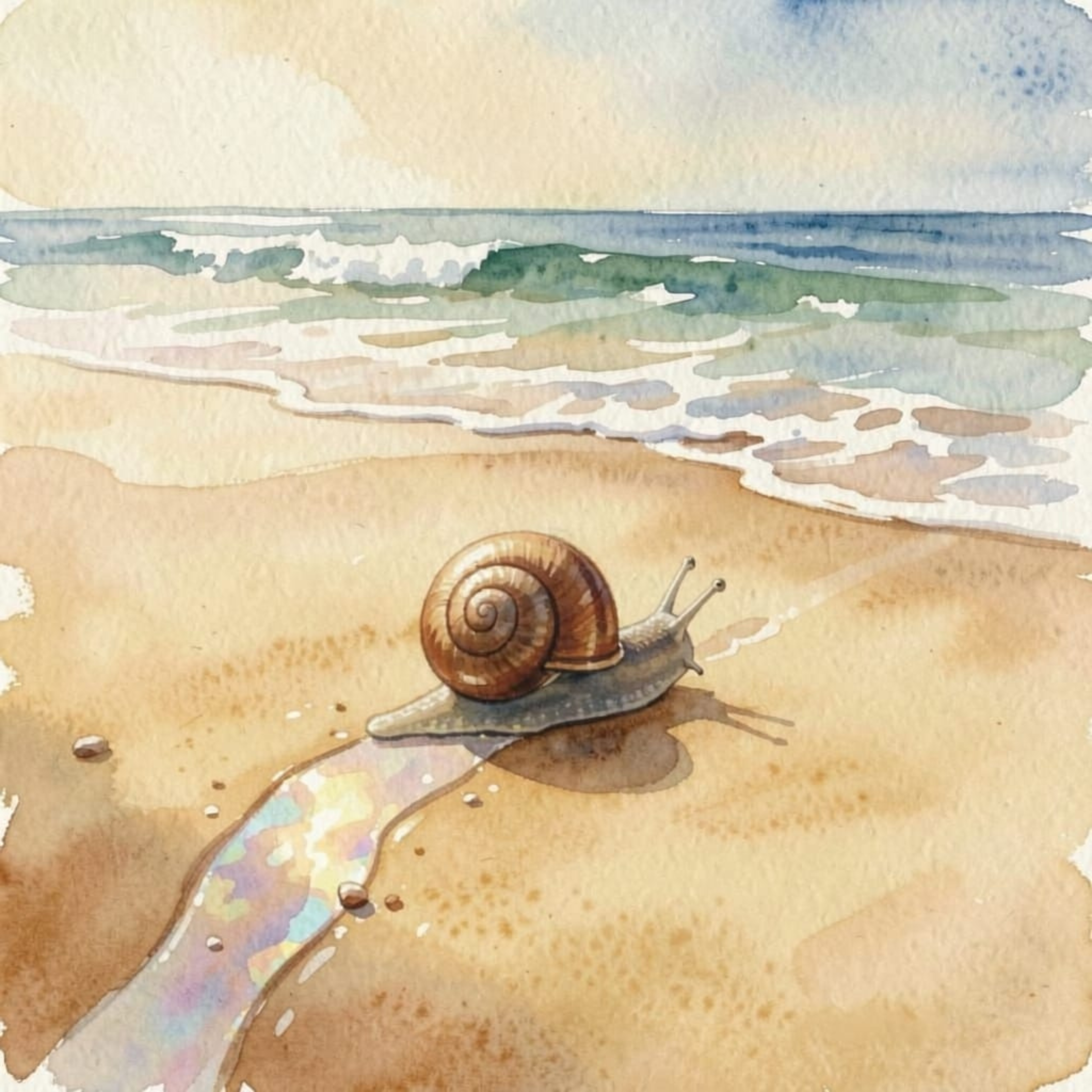 Snail’s Pace on the Sand – Coastal Watercolour Art Print
