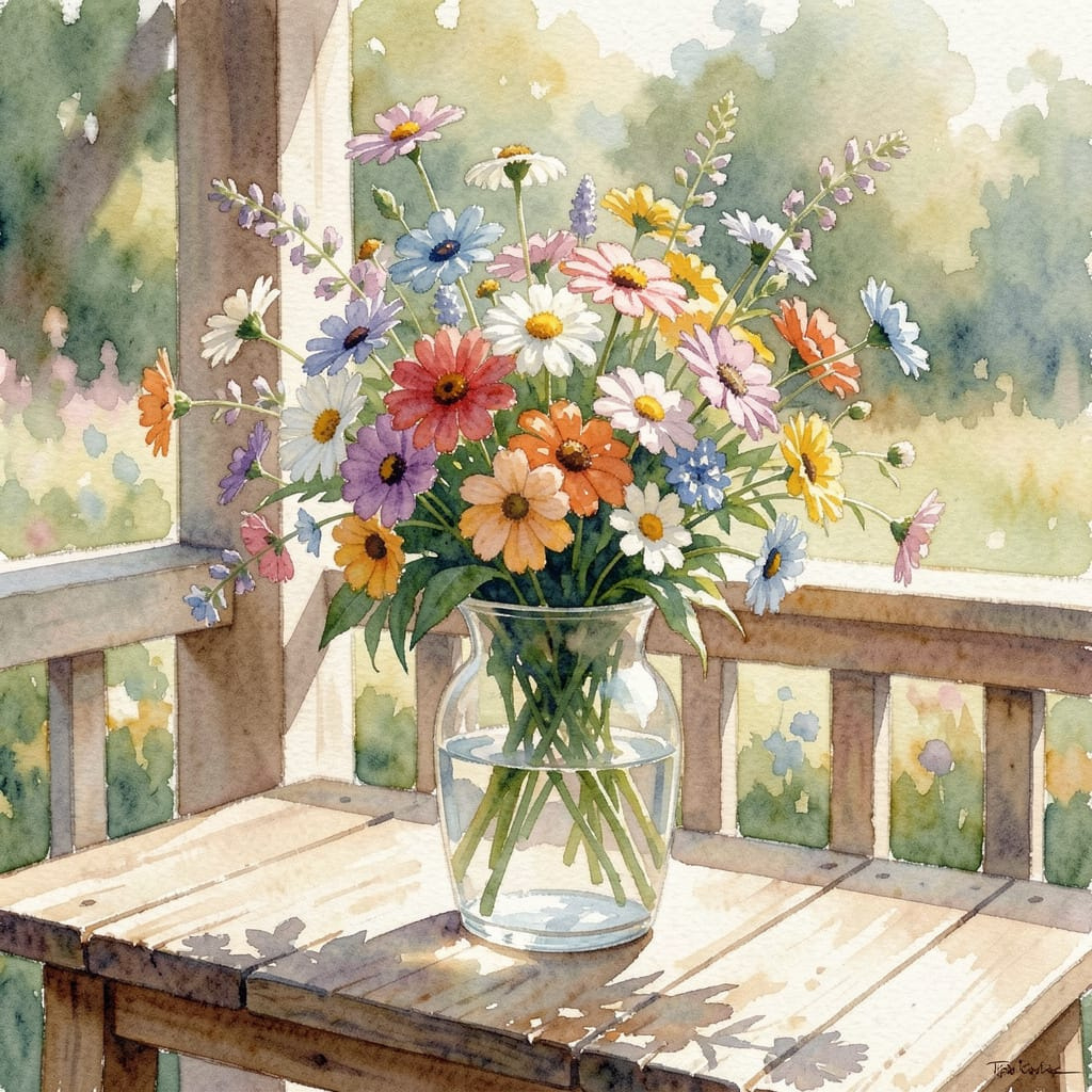 Wildflowers on the Porch – Watercolour Art Print
