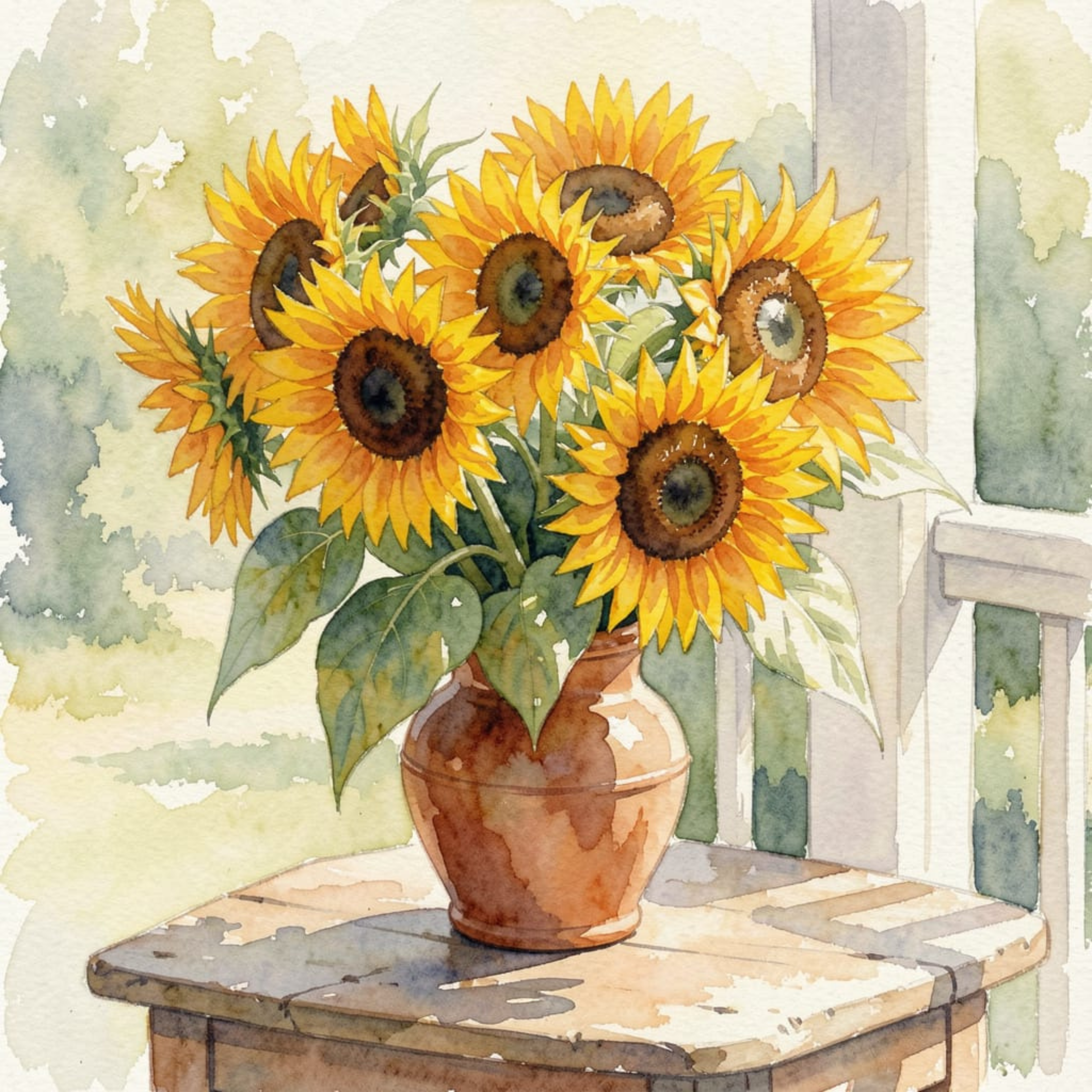 Sunflowers in Terracotta – Watercolour Art Print