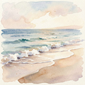 Shoreline at Dawn – Coastal Watercolour Art Print