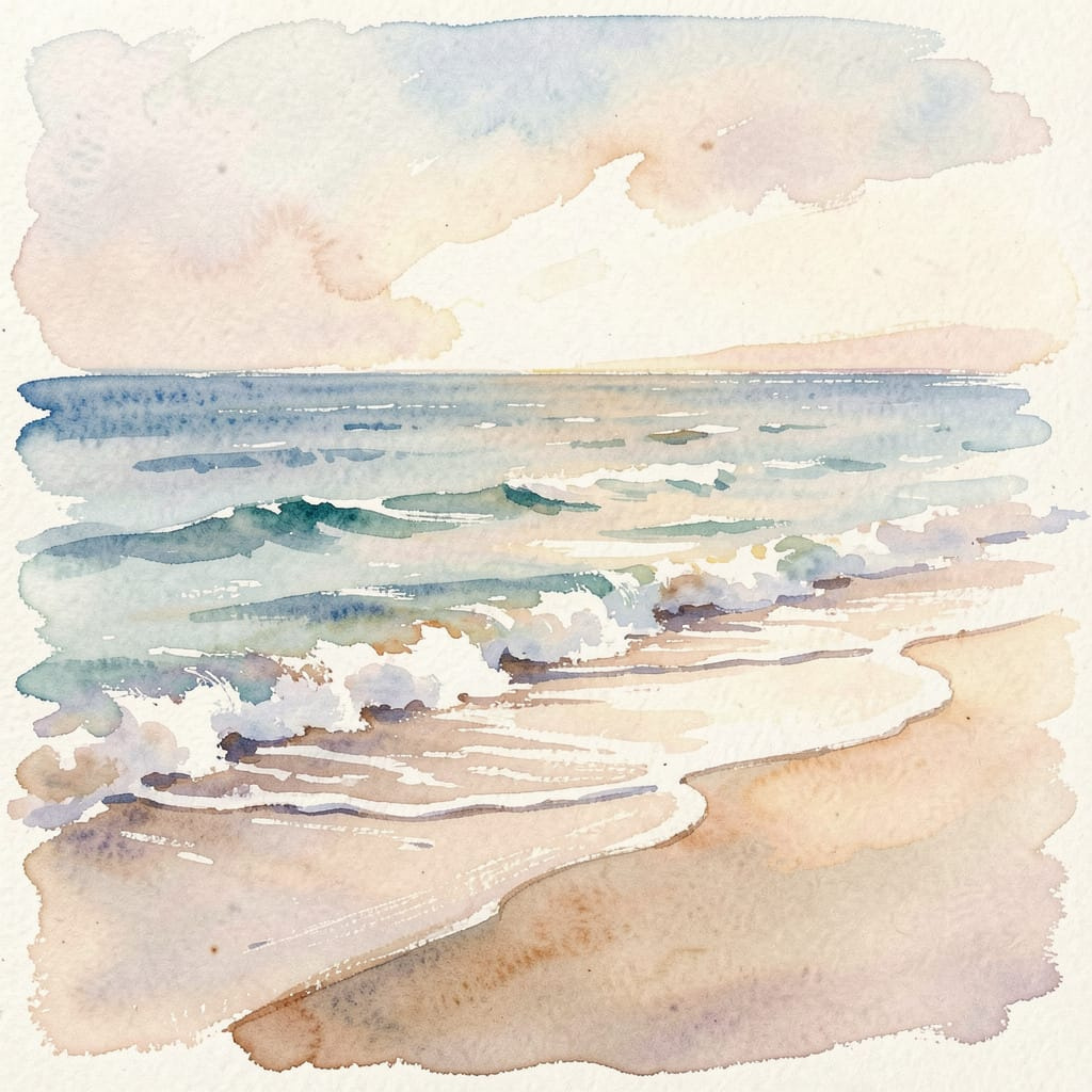 Shoreline at Dawn – Coastal Watercolour Art Print