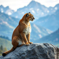 Mountain Watcher – Mountain Lion Wildlife Digital Art Print