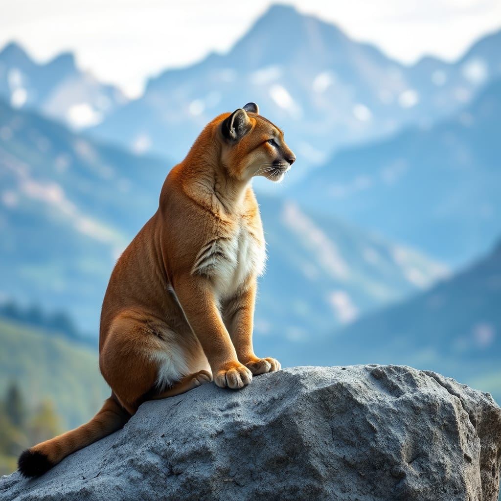 Mountain Watcher – Mountain Lion Wildlife Digital Art Print