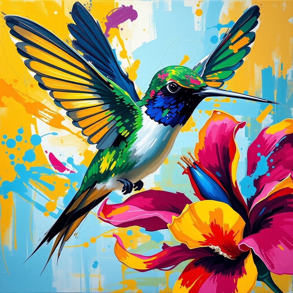 Abstract Hummingbird and Flower – Digital Art Print